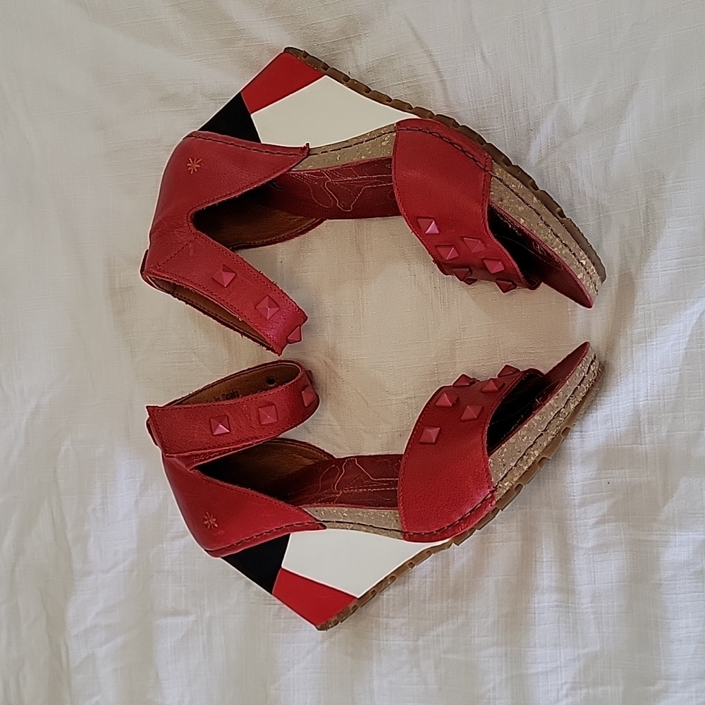 ART wedges Size 10 GUC leather studded velcro open toe sandals Euro Size 41 - Picture 3 of 7